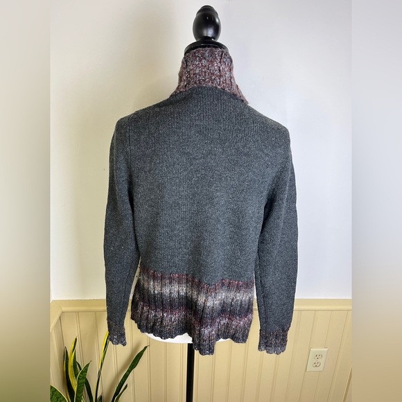 Woolrich Lambswool Open Front Cardigan Sweater M Gray Marled Trim Fall Cozycore - Picture 10 of 12